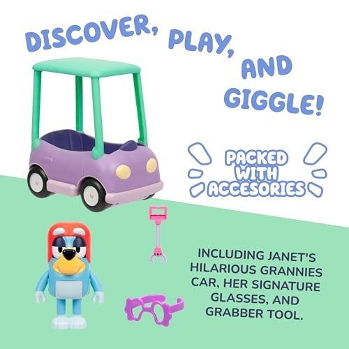 Bluey Chat Mates Grannies Car with Janet Press Her Nose and Hear 10 of Her Phrases from the Show Ages 3+