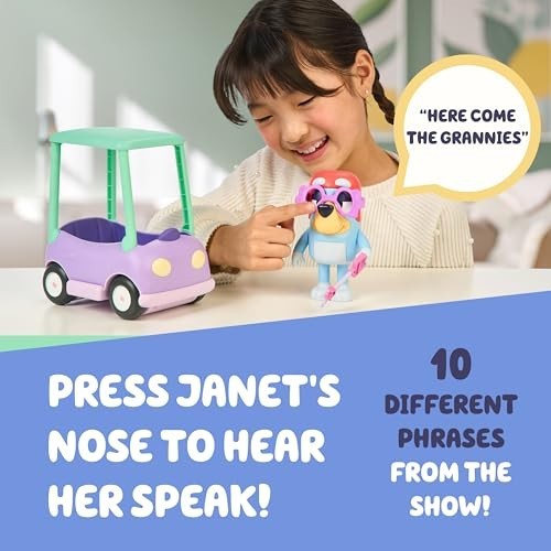 Bluey Chat Mates Grannies Car with Janet Press Her Nose and Hear 10 of Her Phrases from the Show Ages 3+