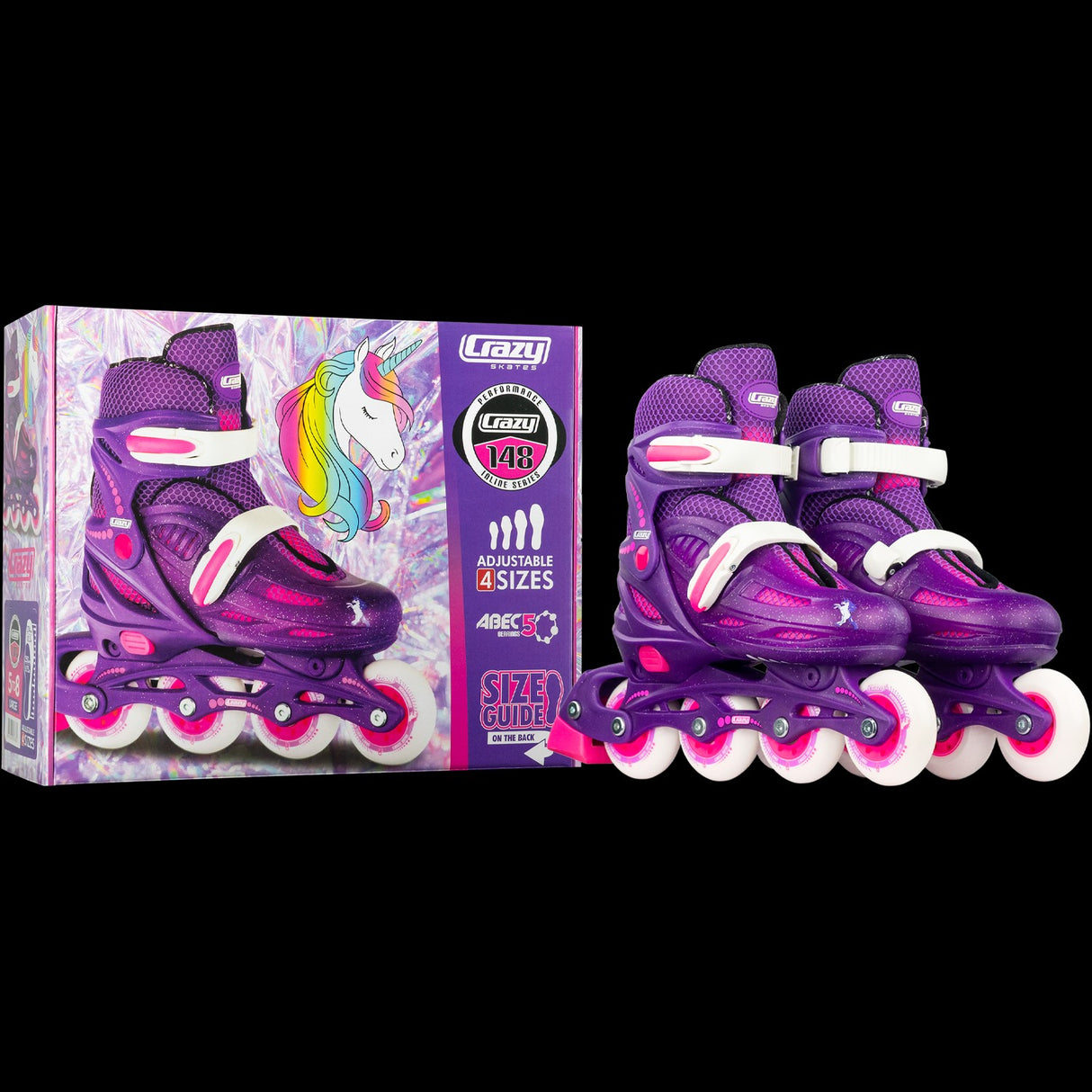 CRAZY SKATES 148 LARGE 5-8 PURPLE GLITTER