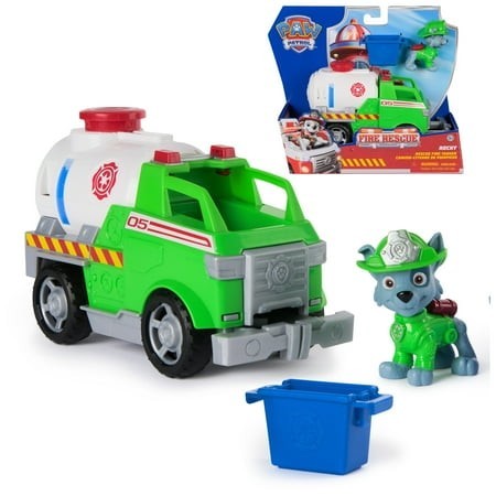 PAW Patrol Fire Rescue: Rocky Rescue Fire Tanker with Figure  Grab Claw & Accessories  for Kids 3+