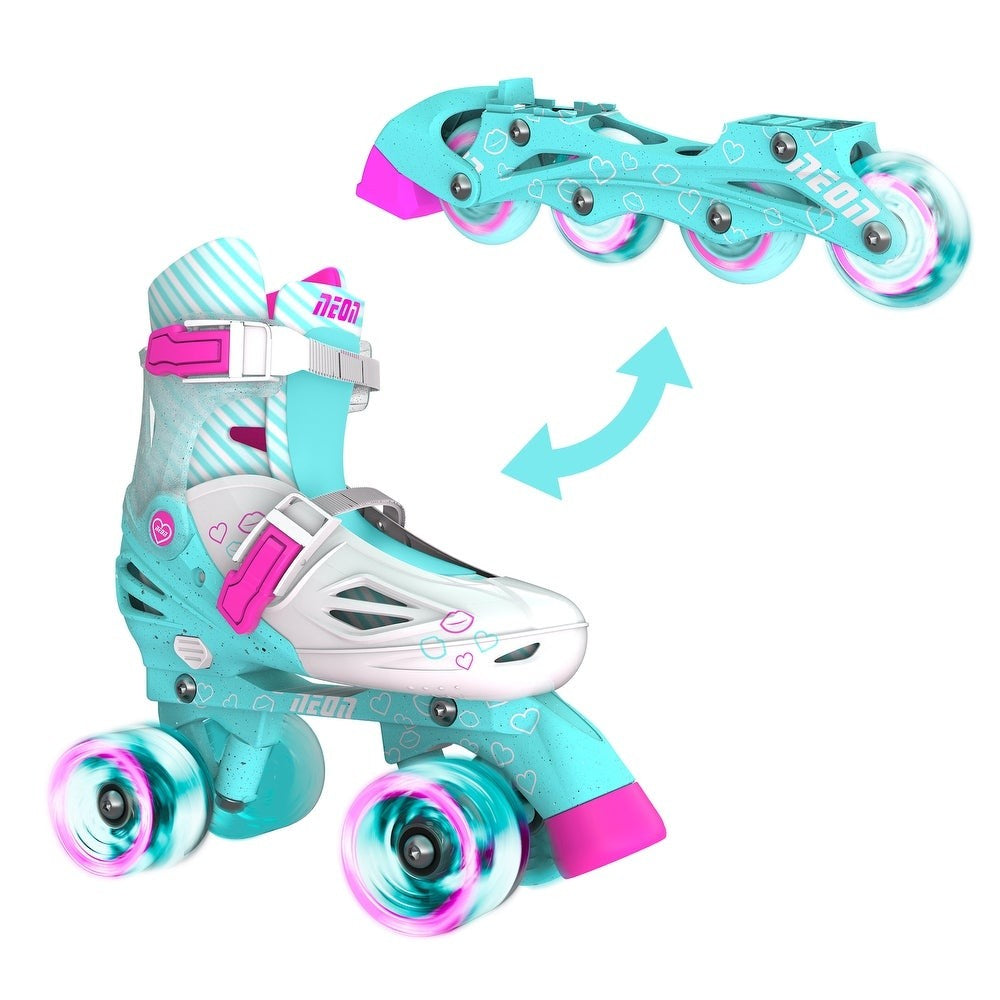 Yvolution Neon 2in1 Combo Skates Teal/Pink Size 12-2
