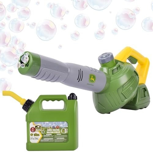 John Deere Bubble Leaf Blower Toy for Kids Includes 24oz Bubble Refill Gas Can, Outdoor Bubble Machine for Kids, Easy to Use, Outdoor Play, Great Gift