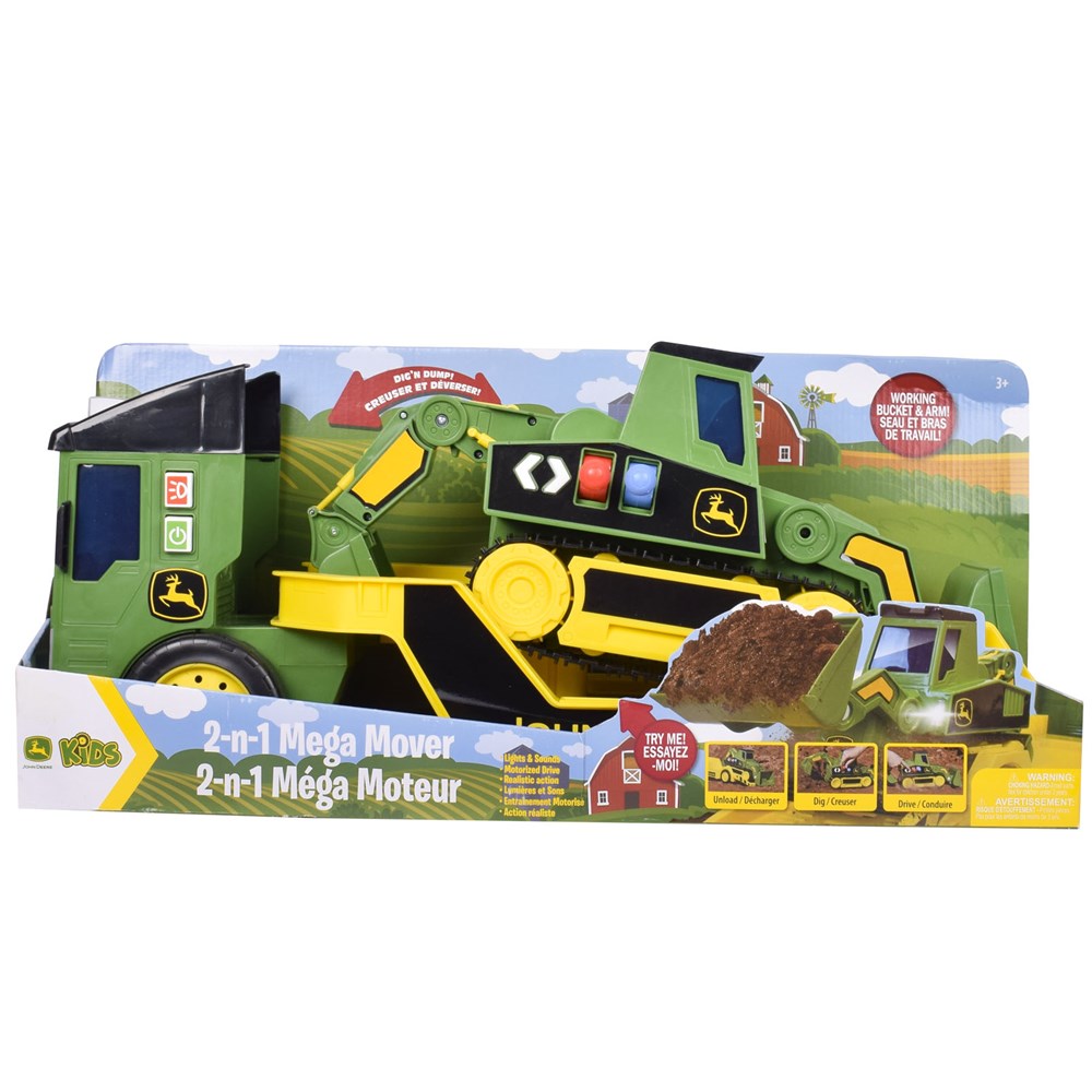 John Deere 24'' 2-n-1 Mega Mover - Large Toy Truck With Lights, Sounds And Motorized Drive | Realistic Dump Truck And Trailer With Dual Joystick Contr