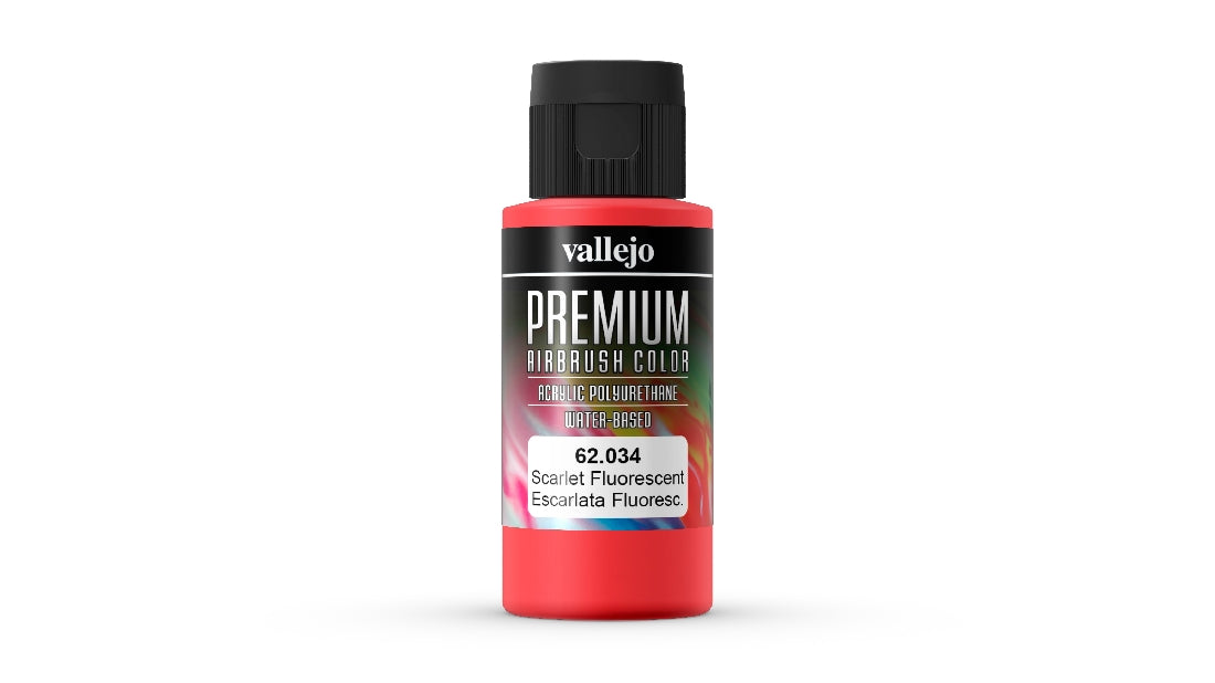 Vallejo Premium Colour Fluorescent Scarlet 60 ml Acrylic Airbrush Paint 62034