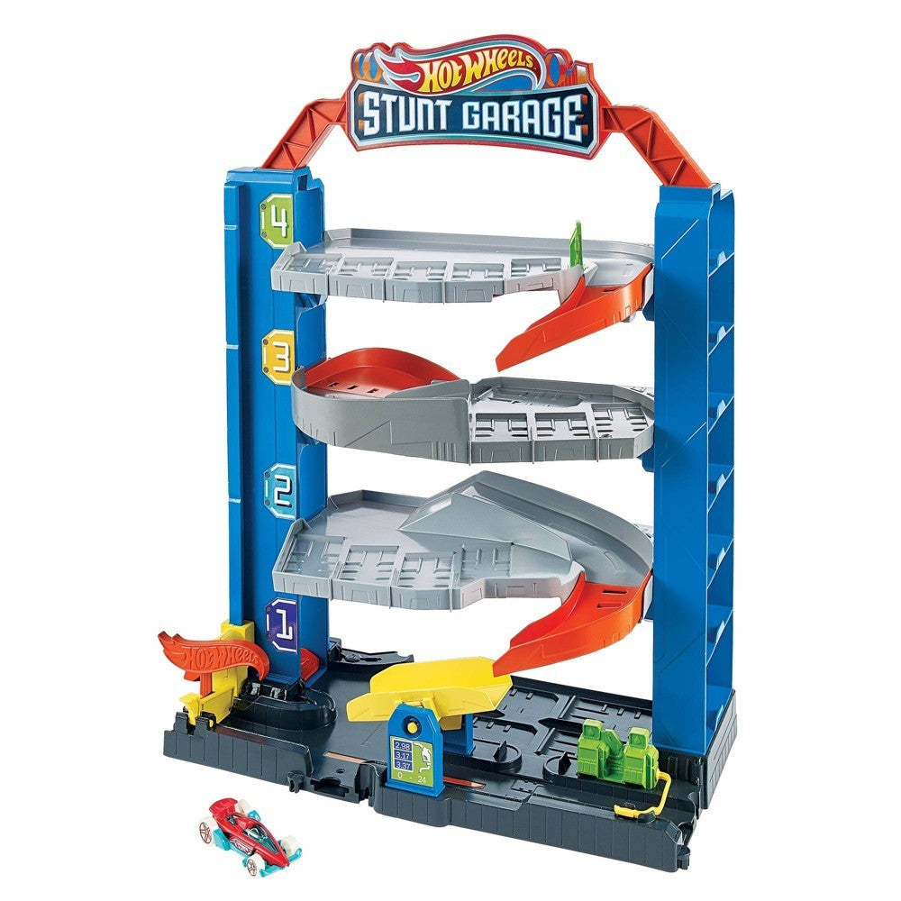 Hot Wheels City Stunt Garage Playset With 1 Toy Car In 1:64 Scale & Storage For 20+ Vehicles