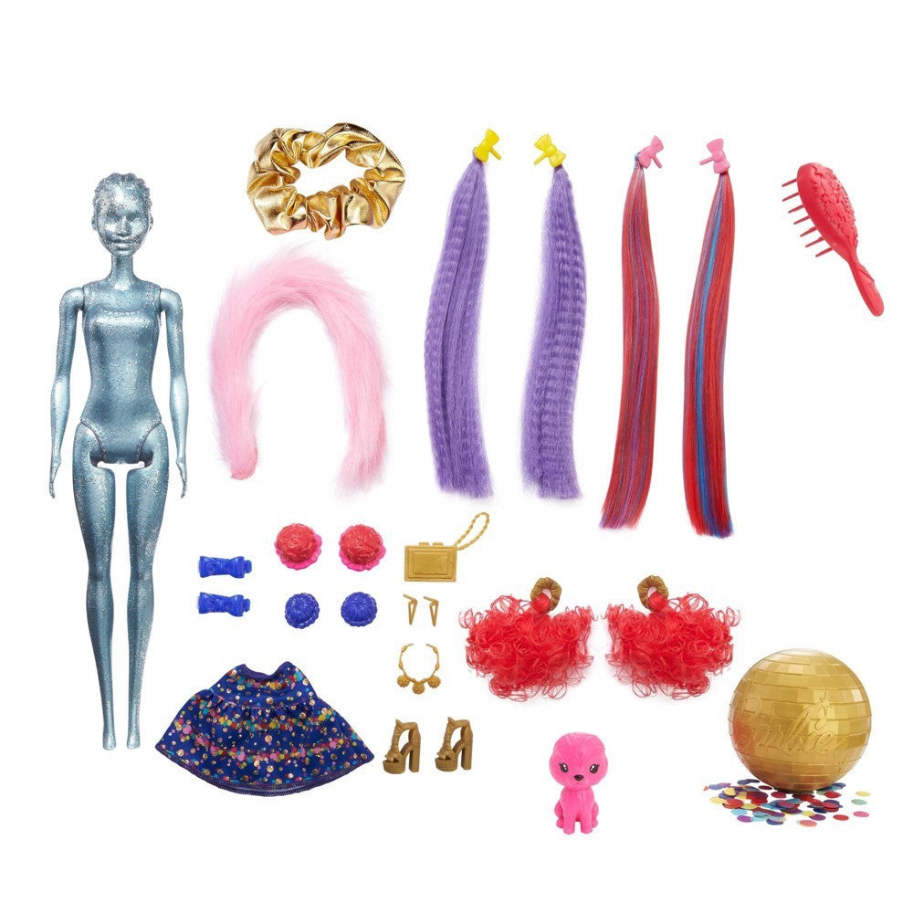 Barbie Colour Reveal Glitter! Hair Swaps Doll 25 Hairstyling & Surprises - Blue