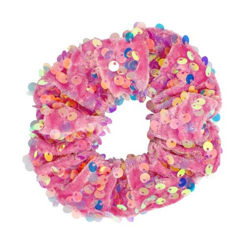 PINK POPPY SEQUIN VELVET HAIR SCRUNCHIE