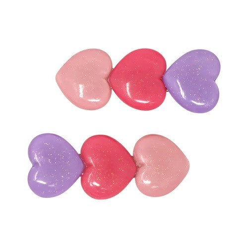 Pink Poppy Glitter Hearts Aligator Hair Clips