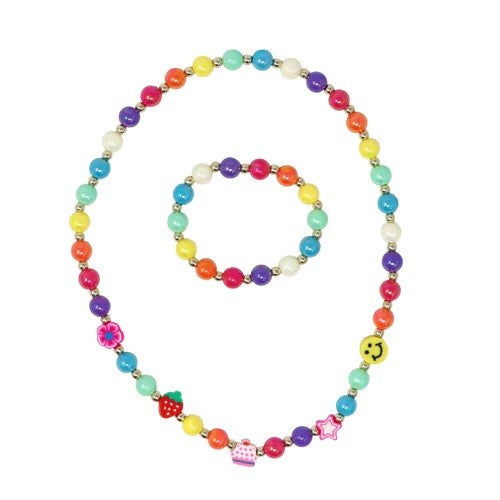 Pink Poppy Rainbow Smiley Face And Fruit Necklace And Bracelet Set