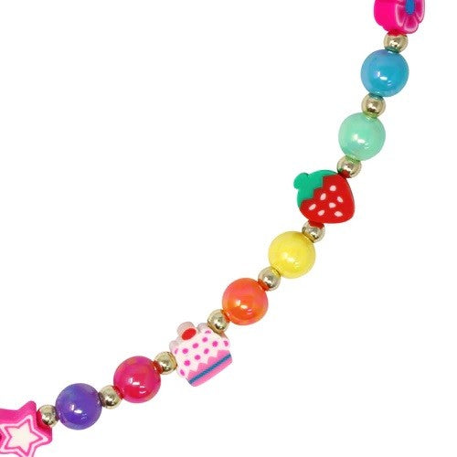 PINK POPPY RAINBOW SMILEY FACE AND FRUIT NECKLACE AND BRACELET SET