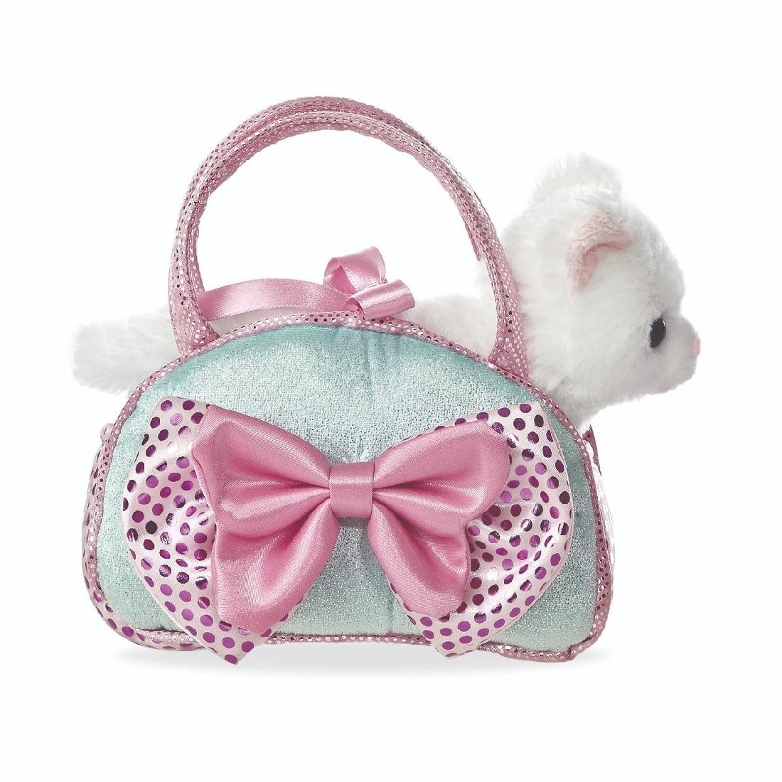 Fancy Pals - Cat In Pink Bow/blue Bag