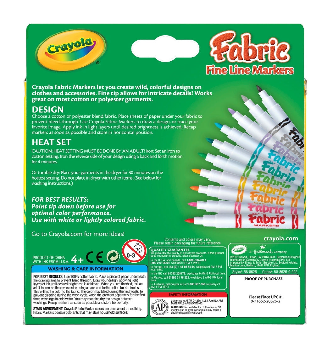 CRAYOLA FABRIC FINE LINE MARKERS 10PK