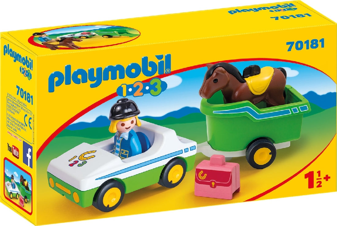 Playmobil - 1.2.3 Car With Horse Trailer