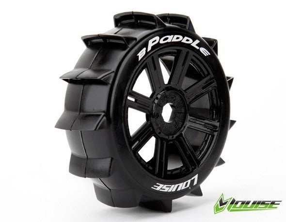 B-PADDLE 1/8 BUGGY OFF ROAD TIRES - MOUNTED BLACK SPOKE