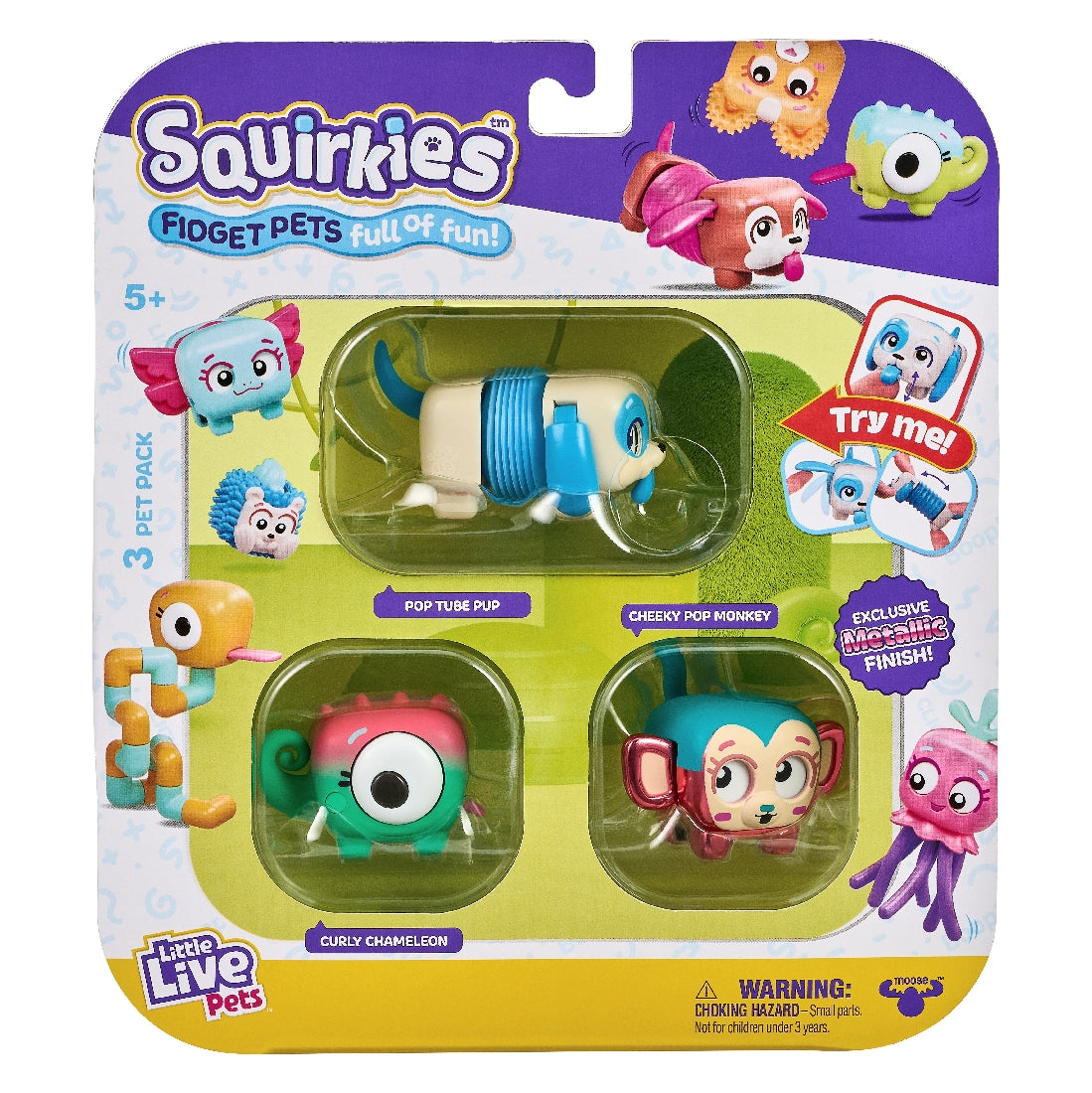 LITTLE LIVE PETS SQUIRKIES S1 3 PACK ASSORTED - METALLIC CHEEKY POP MONKEY