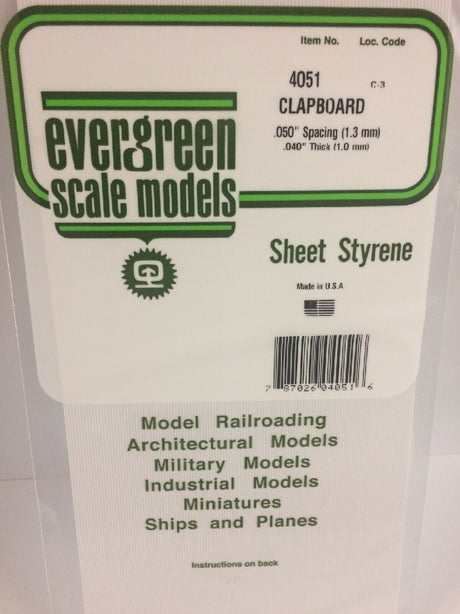 Evergreen White Polystyrene Clapboard Siding Sheet 0.050 x 6 x 12 / 1.3mm x 15cm x 30cm (1)