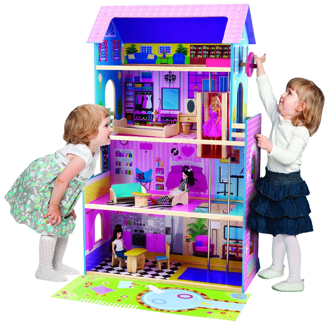 WOODEN DOLLHOUSE WITH FURNITURE