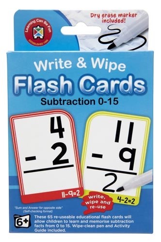 WRITE & WIPE FLASH CARDS SUBTRACTION 0-15 W/MARKER